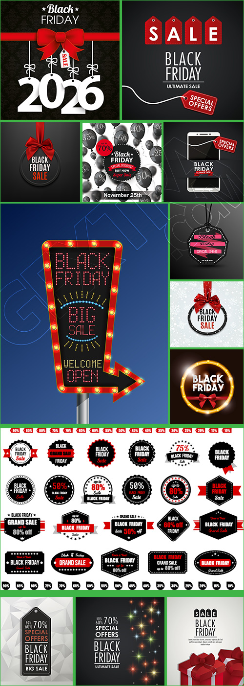 Black Friday Sale Backgrounds, Banners, Labels Collection 61xEPS Black Friday Sale Backgrounds, Banners, Labels Collection 61xEPS