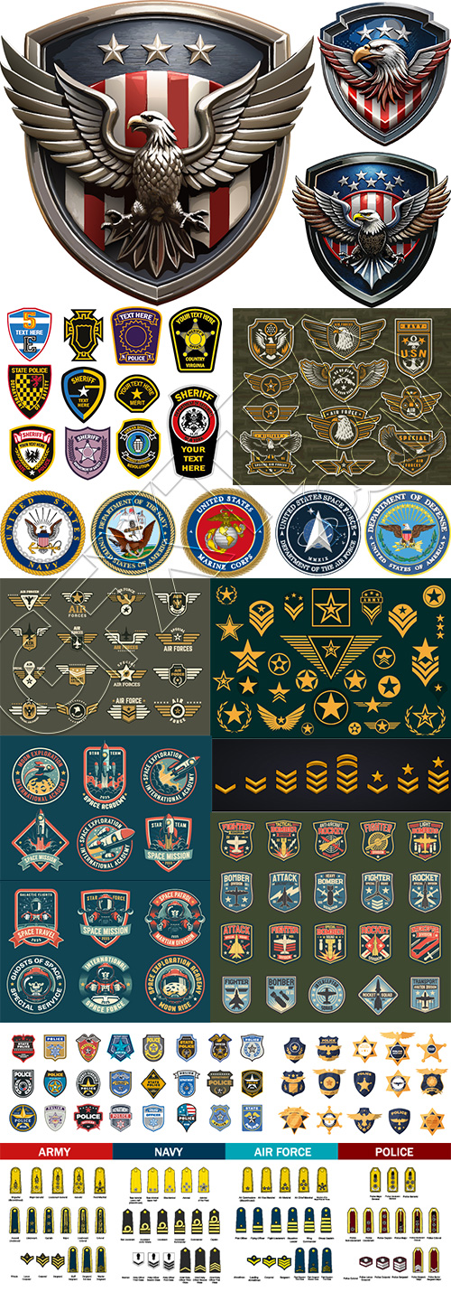 Army, Navy, Air Force & Police Emblem Badges 28xAI Army, Navy, Air Force & Police Emblem Badges 28xAI