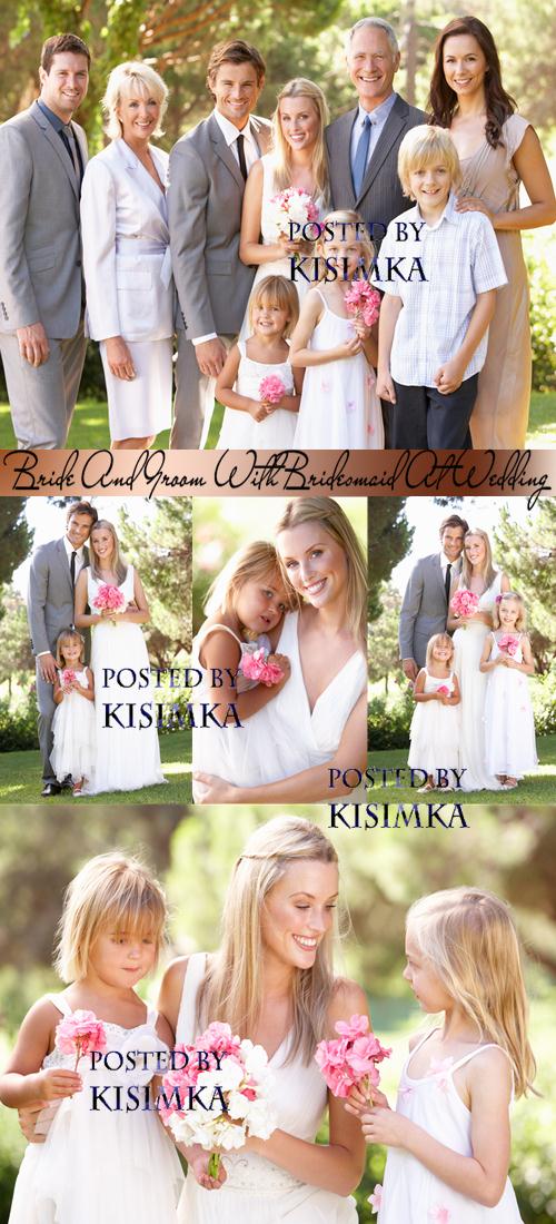 Stock Photo: Bride And Groom With Bridesmaid At Wedding