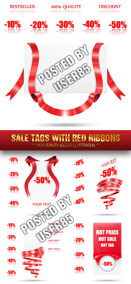 Stock Vector - Sale Tags with Red Ribbons