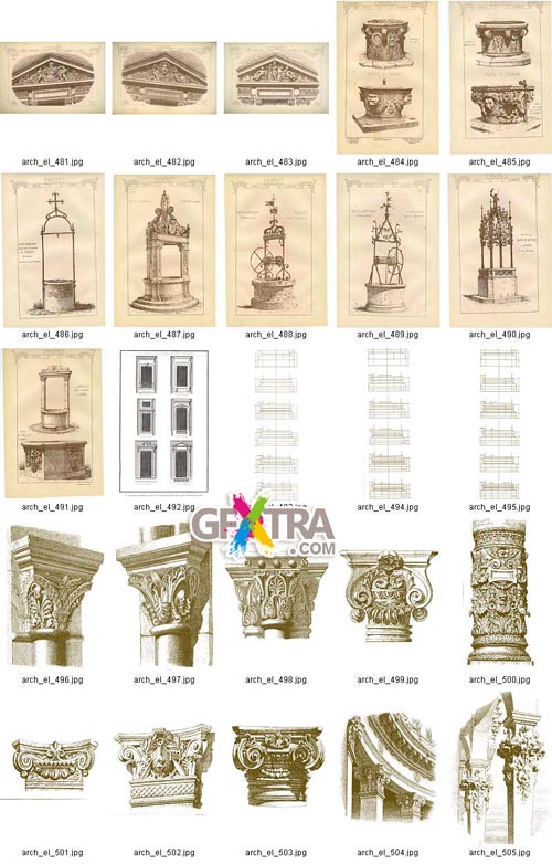 Architectural Elements - Selection of Old Engravings 648xJPGs