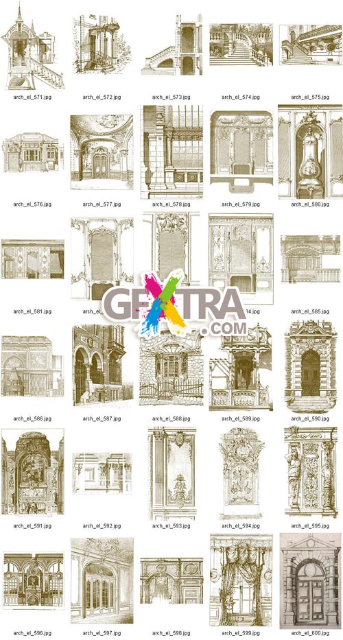 Architectural Elements - Selection of Old Engravings 648xJPGs