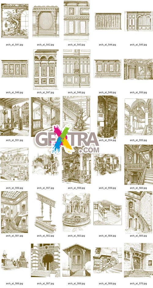 Architectural Elements - Selection of Old Engravings 648xJPGs