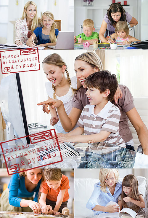 Helping children to do school task - Stock Photo