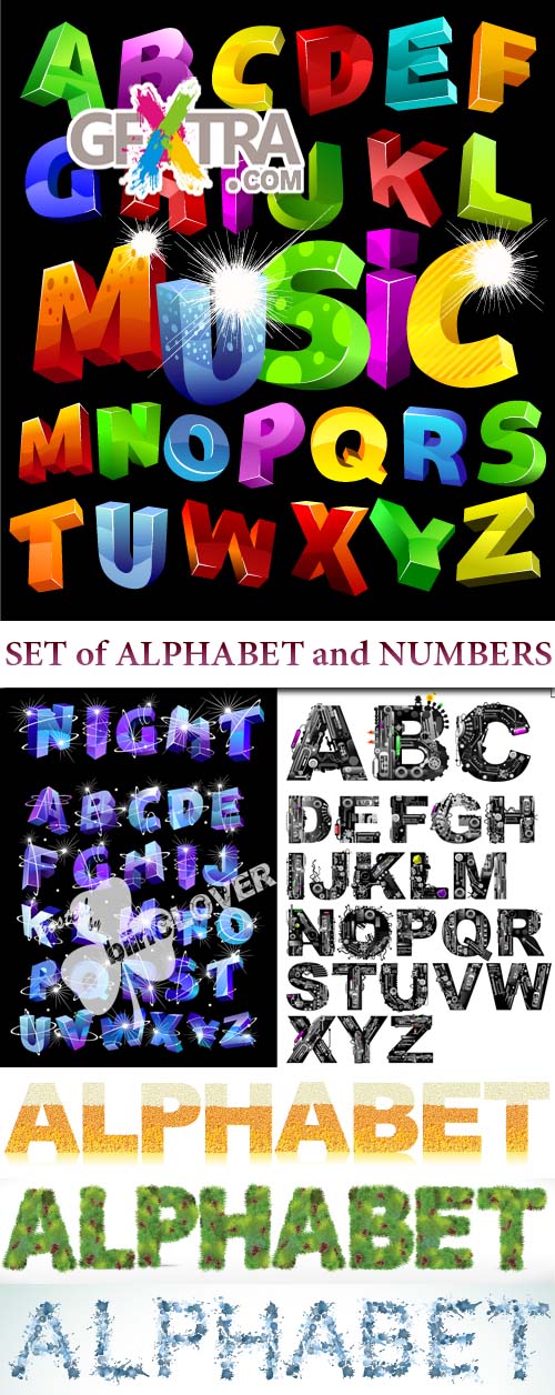 Set of alphabet and numbers