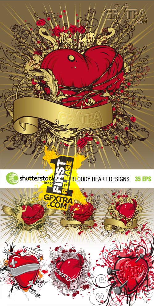 Bloody Heart Vector Designs for Fashion - 35xEPS