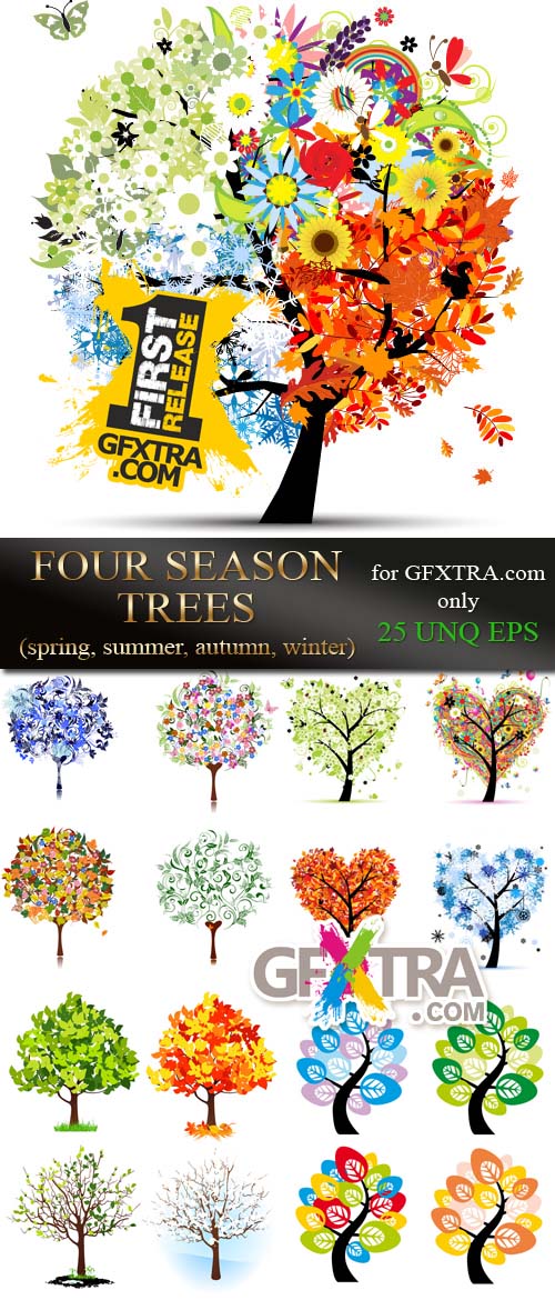 Four season trees (spring, summer, autumn, winter) 25xEPS