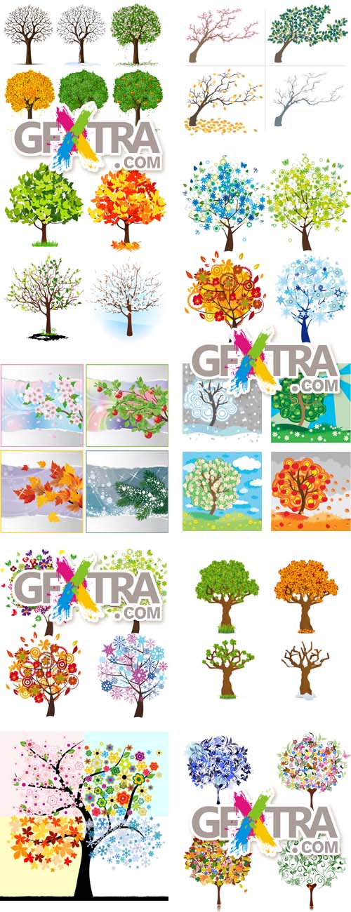 Four season trees (spring, summer, autumn, winter) 25xEPS