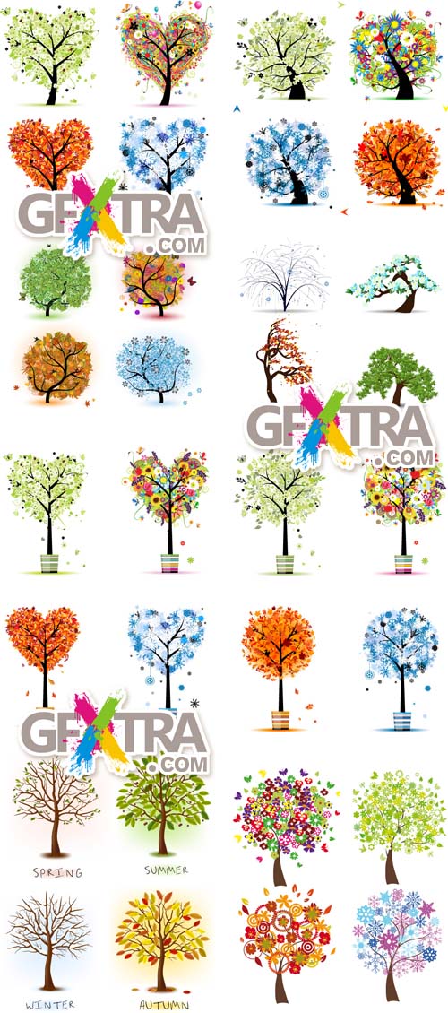 Four season trees (spring, summer, autumn, winter) 25xEPS