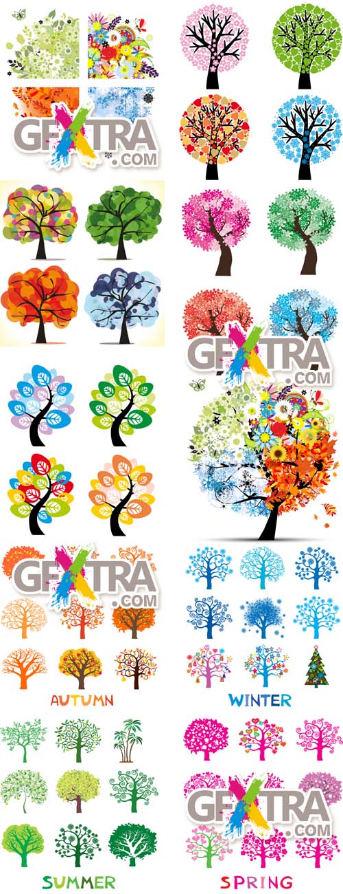 Four season trees (spring, summer, autumn, winter) 25xEPS