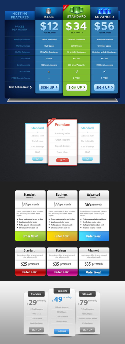 Pricing Tables PSD