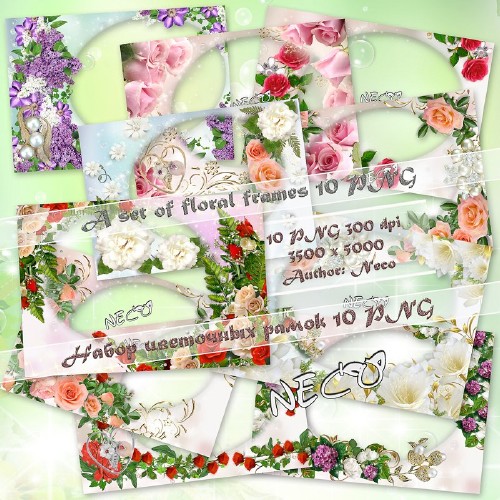  A set of beautiful floral frame - 10 pieces in PNG