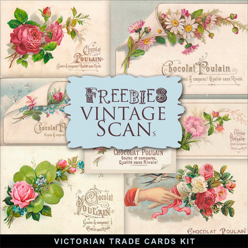 Romantic Scrap-Kit - Victorian Trade Cards With Roses