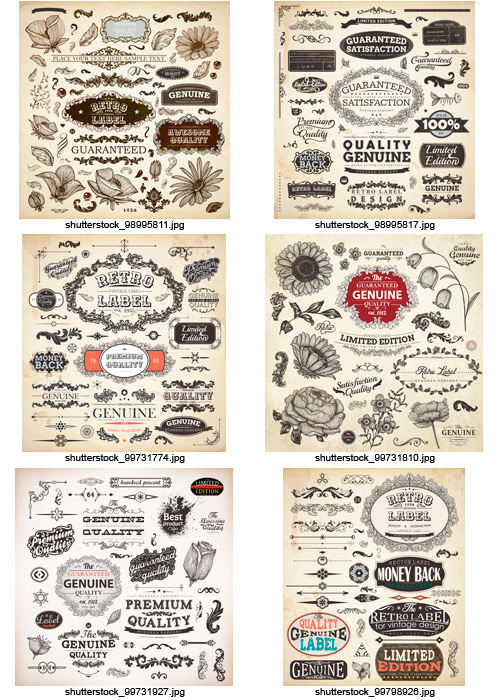 Amazing SS - Floral Ornaments & Vintage Labels 3, 25xEPS