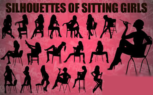 Girls Sitting Vector Silhouettes