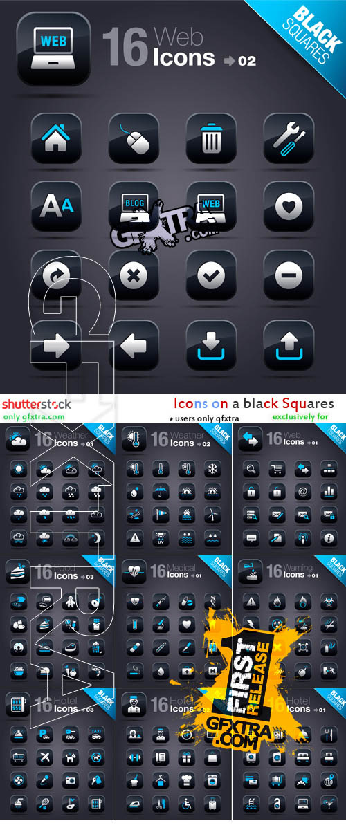 Icons on a black Squares vector, 25xeps