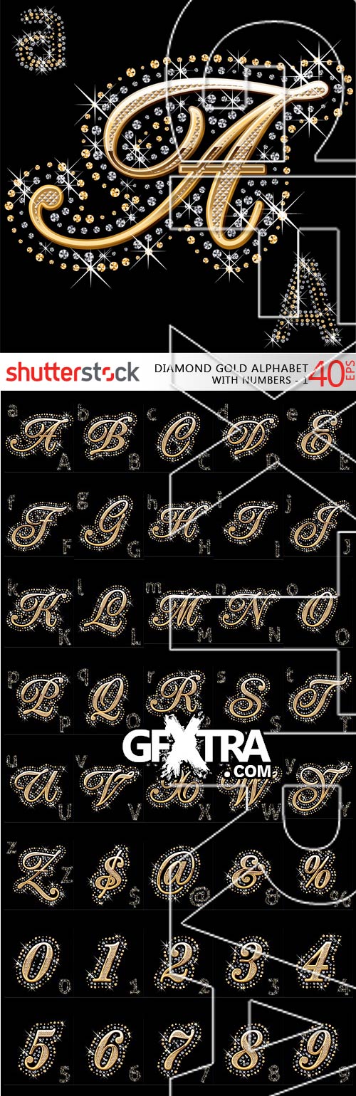 Diamond Gold Alphabet with Numbers - I, 40xEPS