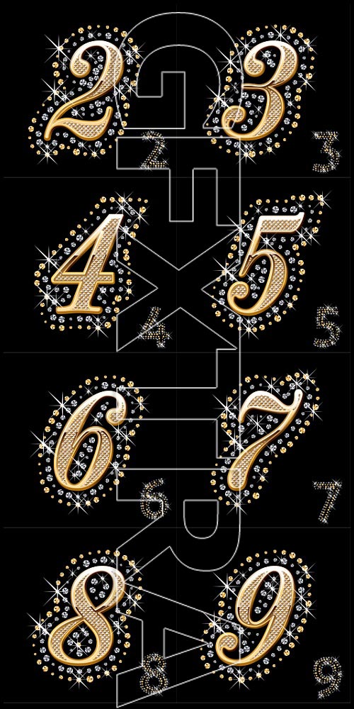 Diamond Gold Alphabet with Numbers - I, 40xEPS