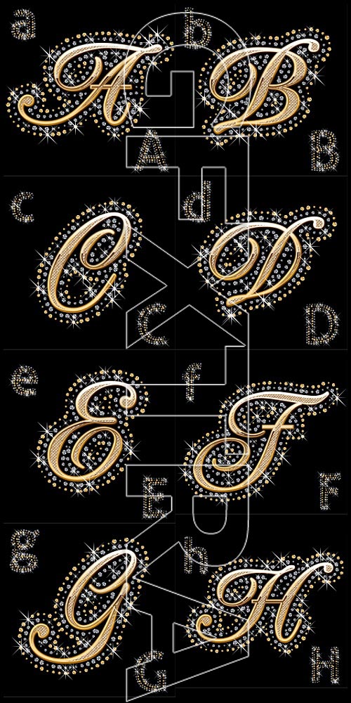 Diamond Gold Alphabet with Numbers - I, 40xEPS