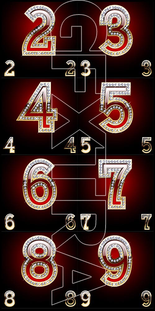 Diamond Gold Alphabet with Numbers - II, 40xEPS