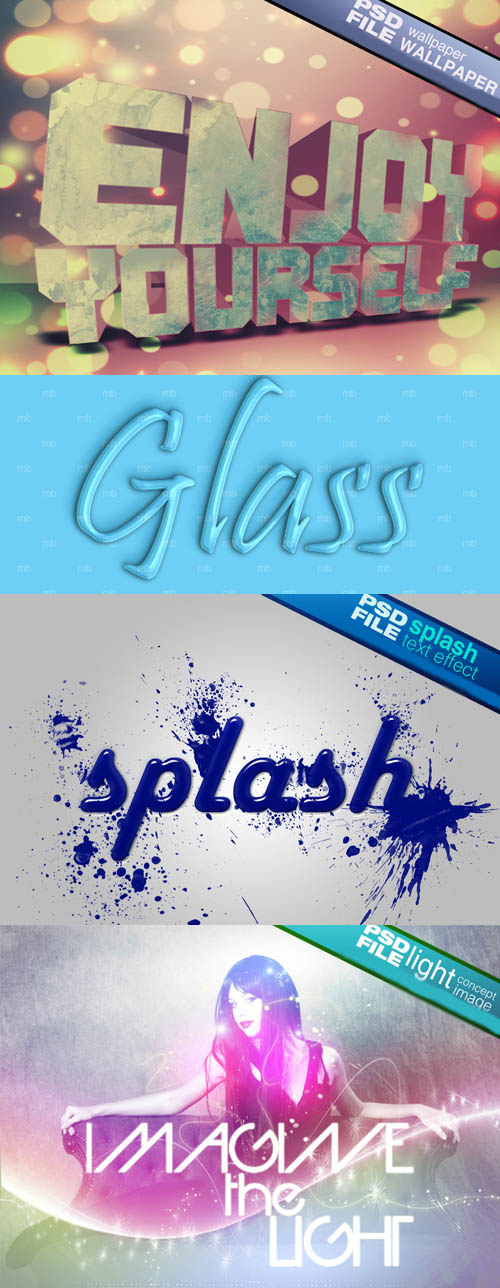 Glass Text, Psd Splash Text Effect and Psd Light Concept