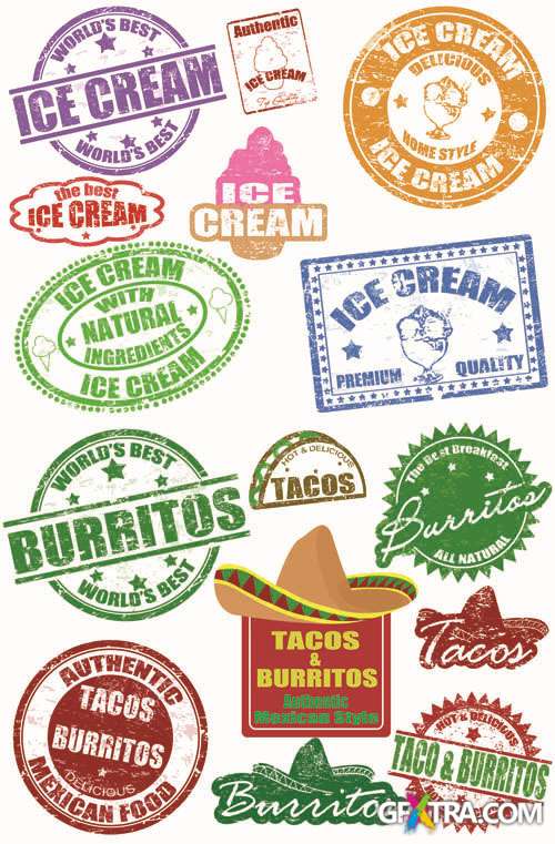 Mexican Style and Ice Cream - Stamps the Vector Collection