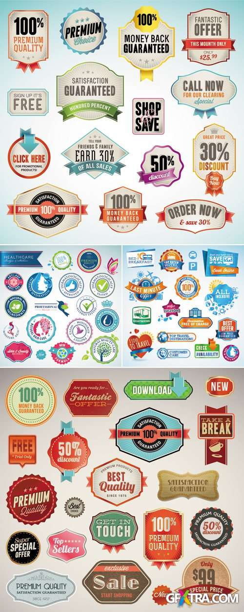 Various Stickers, badges & Labels Vector