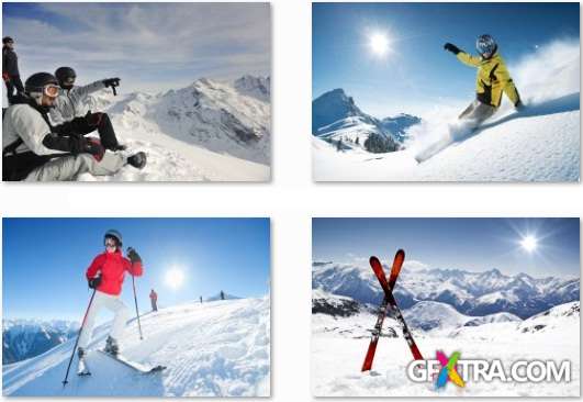 Mountain Skiing and Snowboard - 25 QH Stock Photo