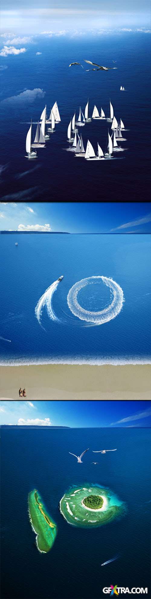 Yachts in the ocean near islands PSD