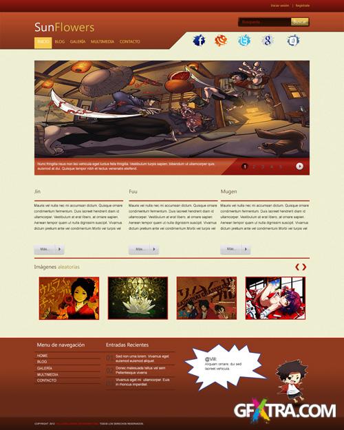 SunFlowers PSD Template - the anime Samurai Champloo