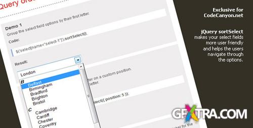 CodeCanyon - jQuery SortSelect - group & order select options