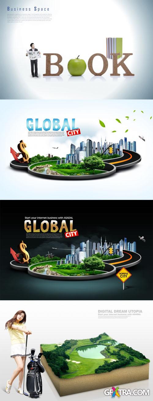 4 PSD Sources - 3D Global City