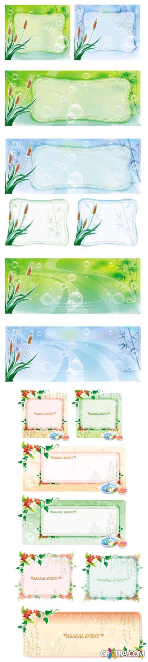 Green Vector Banners with Flower Background