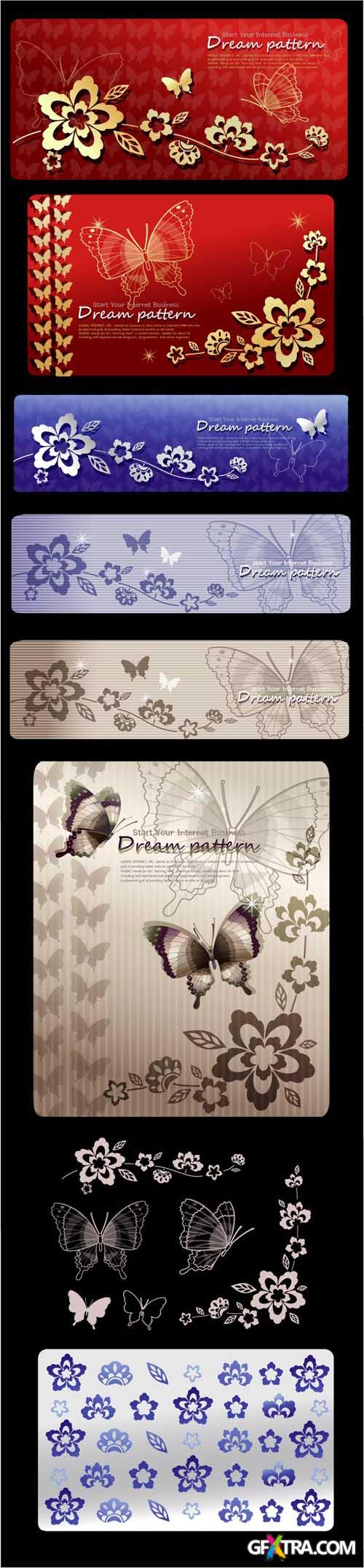 Floral Vector Banners with Butterflies