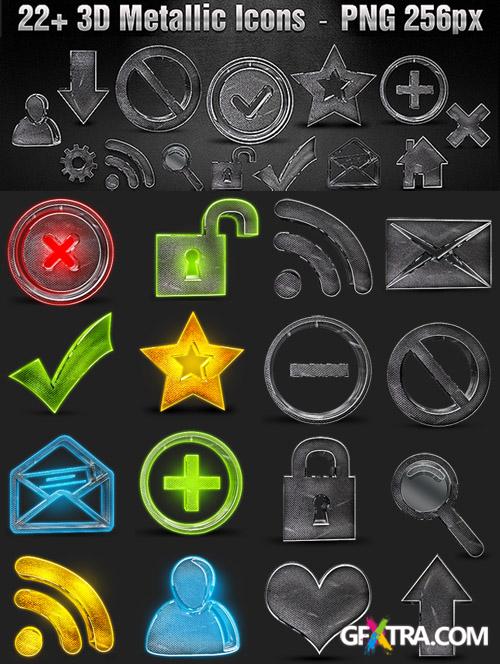 3D 22 Metal Icons Set