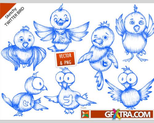 Sketchy Bird Vector Twitter Icons