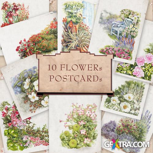 Scrap-kit - 10 Flowers Postcards