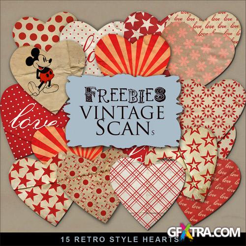 Scrap-kit - 15 Retro Style Hearts