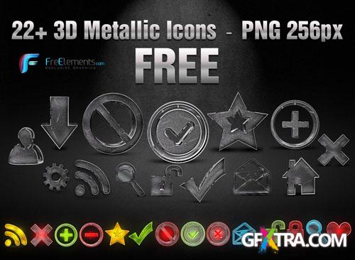 22 3D Metallic PNG Icons Pack