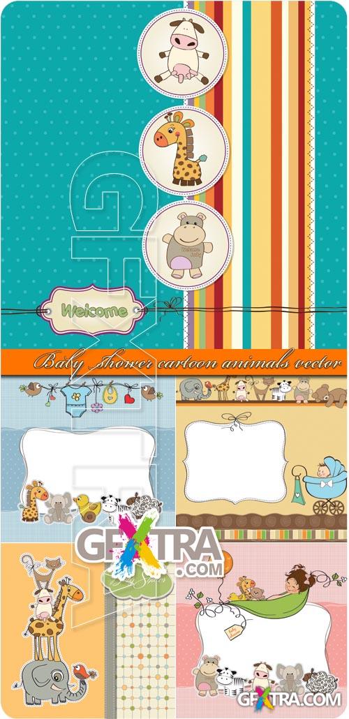 Baby shower cartoon animals vector