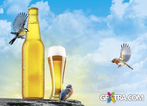 PSD Source - Gold Beer Advertizing