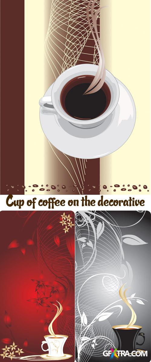 Stock: Cup of coffee on the decorative background