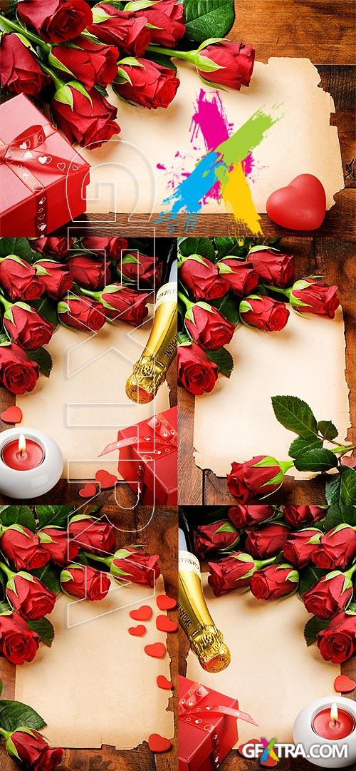 Stock Photo - Rose & paper Valentine