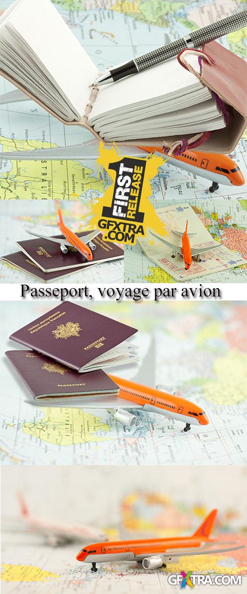 Stock Photo: Passeport, voyage par avion