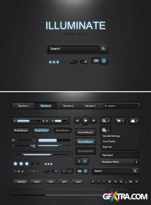 Illuminate Dark UI Kit PSD Template