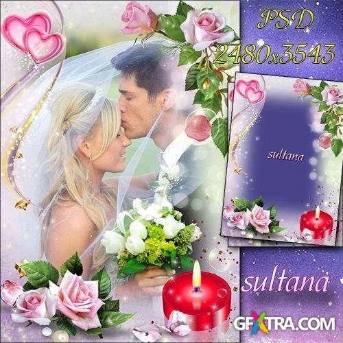 Delicate frame for wedding and romantic photo - Love and roses candle