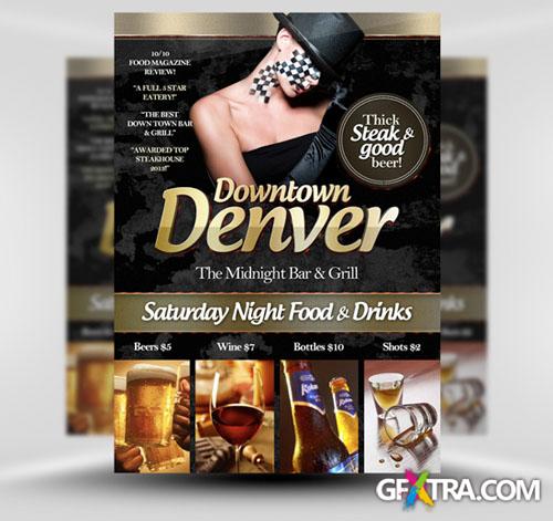 Downtown Denver Bar Party Flyer/Poster PSD Template