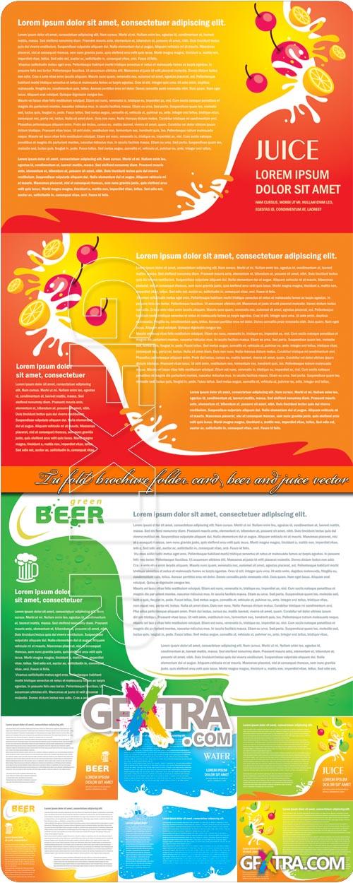 Tri fold brochure folder card beer and juice vector