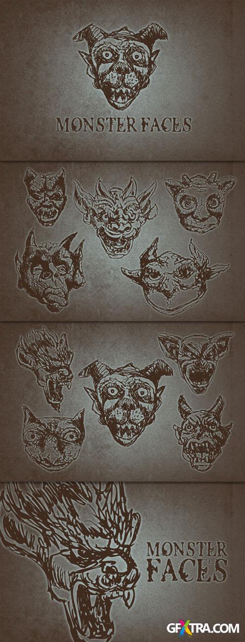 WeGraphics - Hand Drawn Monster Faces Vector Set