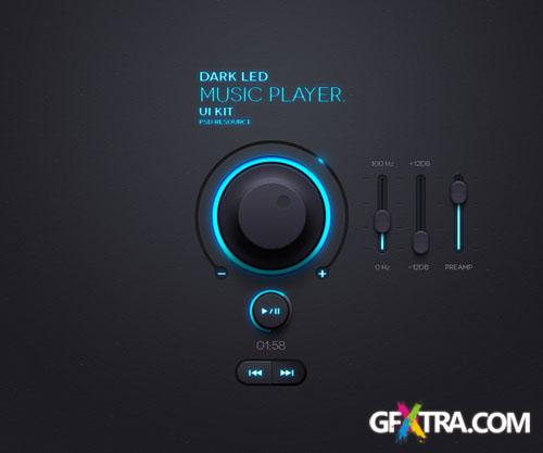 Pixeden - Dark Led Music App UI Kit Psd